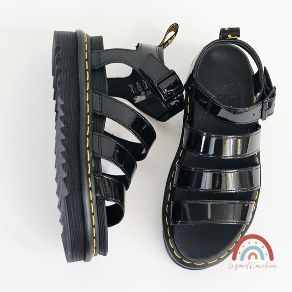New! Dr. Martens Blaire Black Patent Leather Strap Sandals EU 38 - Picture 8 of 16